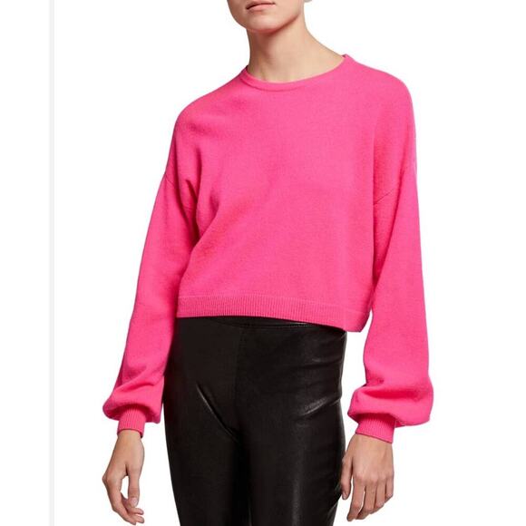 Alice+Olivia Bright Pink Cashmere Cropped Pullover Sweater S Balloon Sleeve $350 - Picture 1 of 6